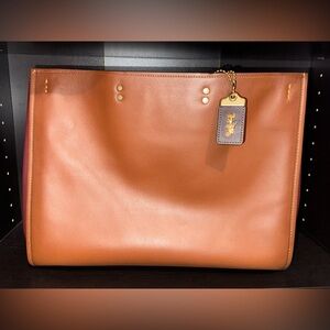 Coach Leather Tote Bag Brown with Gold Hardware